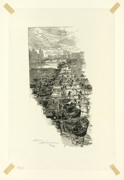 ルイ・フィリップ橋から見たアップル・マーケット（『Le Long de la Seine et des Boulevards』より7枚目 作： Louis Auguste Lepère