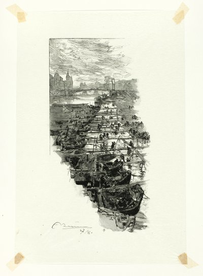 ルイ・フィリップ橋から見たアップル・マーケット（『Le Long de la Seine et des Boulevards』より7枚目 作： Louis Auguste Lepère