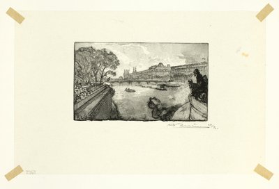 ポン＝ヌフから見たルーブル美術館（『セーヌ河と大通りの長い道』より、13枚目 作： Louis Auguste Lepère