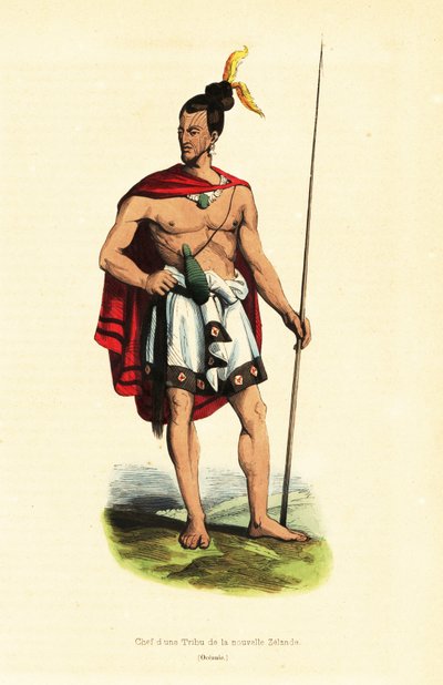 ニュージーランド北島、トラガ・ベイのHoua-Houa（Uawa）のマオリ族の酋長 作： Louis Auguste de (after) Sainson