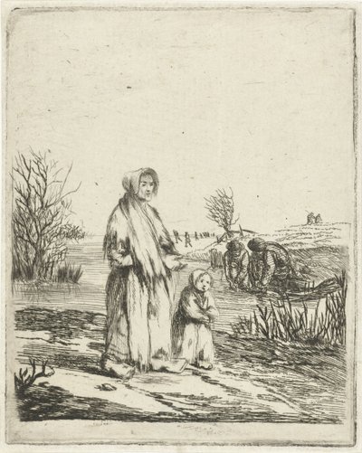 溝の近くの子供と物乞いの女性 作： Louis Bernard Coclers