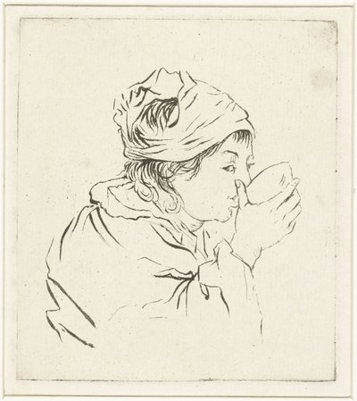 スカーフを巻いて酒を飲む女性の胸像 作： Louis Bernard Coclers