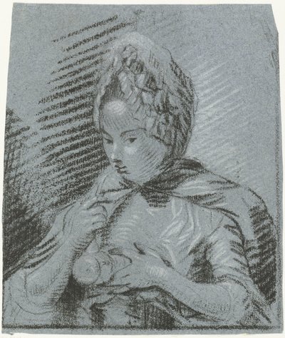 若い母親は子供に哺乳瓶を与えます 作： Louis Bernard Coclers