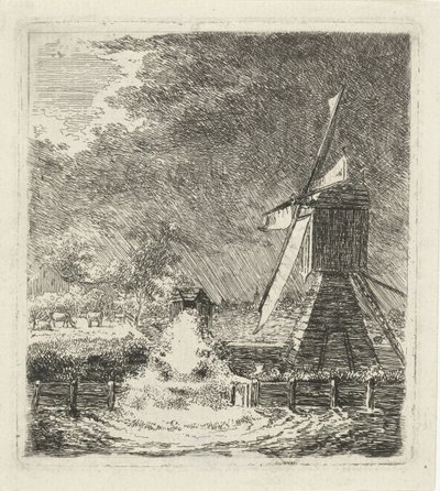 干拓地の風景の中の製粉所 作： Louis Bernard Coclers