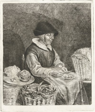 豆の殻をむく老婆 作： Louis Bernard Coclers