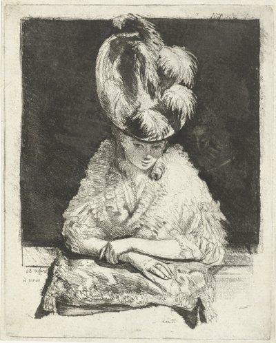 肖像画, の, a, 若い女性, 中に, a, 帽子, 見ること, ∥, 窓 作： Louis Bernard Coclers
