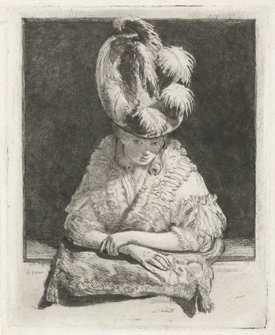 肖像画, の, a, 若い女性, 中に, a, 帽子, 見ること, ∥, 窓 作： Louis Bernard Coclers