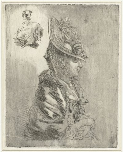 帽子をかぶった若い女性の肖像画と 2 枚の小さい肖像画を含む学習シート 作： Louis Bernard Coclers