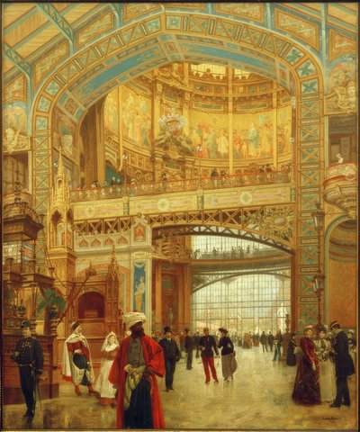 1889年の世界博覧会の機械ホールの中央ドーム 作： Louis Beroud