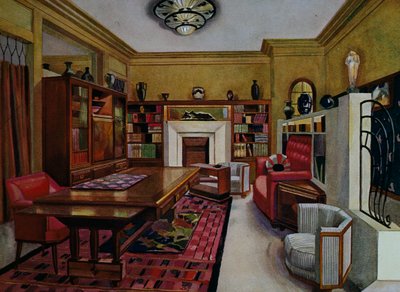レオン・ブーシェ（1880-1940）の書斎 水彩画 「ル・コンフォタブル」のためのリビス、フランス、20世紀 作： Louis Bouchet