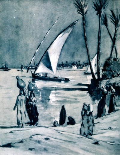 エジプト、カイロ、ナイル川から水を運ぶ1928 作： Louis Cabanes