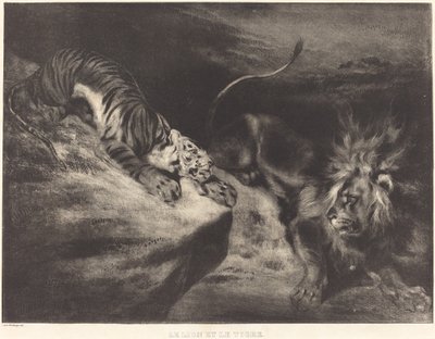 ライオンとトラ 作： Louis Candide Boulanger after Eugène Delacroix