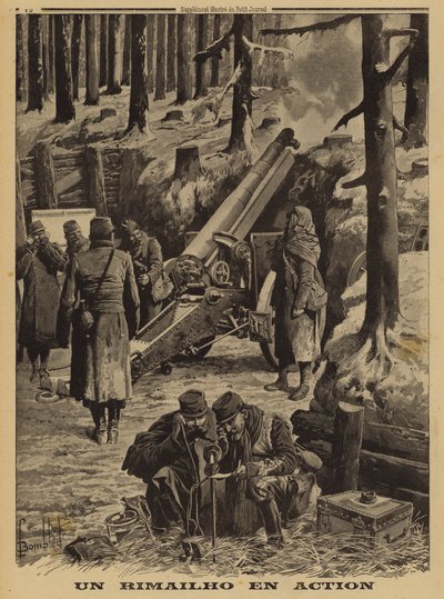 第一次世界大戦で活躍したフランス軍のリマイユ速射中型榴弾砲 作： Louis Charles (after) Bombled