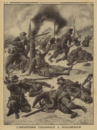 ボーセジュールで戦うフランス植民地時代の歩兵（第一次世界大戦 作： Louis Charles (after) Bombled