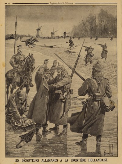 オランダ国境で逮捕されるドイツ軍脱走兵（第一次世界大戦 作： Louis Charles (after) Bombled