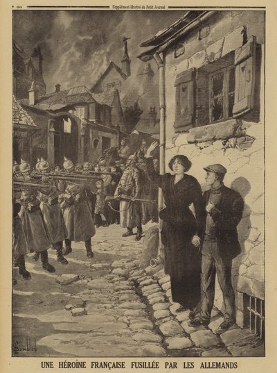 ドイツの戦争犯罪：フランスの村で銃殺された若い女性（第一次世界大戦 作： Louis Charles (after) Bombled