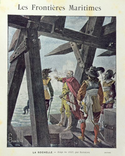1627年のラロシェル包囲戦でのアルマンジャンデュプレシス、リシュリュー枢機卿（1585-1642）、学校練習帳cの表紙。 1894 作： Louis Charles Bombled
