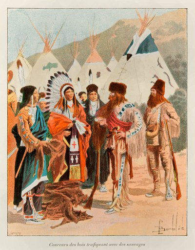 Bombled Louis (1862 - 1927); Coureur des bois 18世紀の野蛮人との密売人（カナダの罠師）; Eugene Gueninによる新フランスの歴史 - 1900 - Coll, Part. 作： Louis Charles Bombled