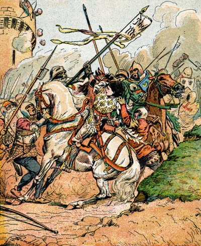 1900年頃、コンピエーニュにおけるジャンヌ・ダルクの捕獲（イラスト） 作： Louis Charles Bombled