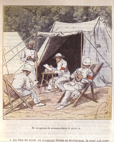 フランス併合時のマダガスカルにいたフランスの戦地特派員たち 1895-96年（カラーリトグラフ） 作： Louis Charles Bombled