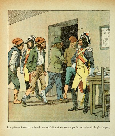 エマニュエル・ド・ラス・ケース伯爵（1766-1842）の著書『聖ヘレネの記念』からボンブル・ルイ（1862-1927）が描いたイラスト。フランス革命の際、牢獄が埋め尽くされた 個人蔵 作： Louis Charles Bombled