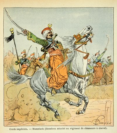 エマニュエル・ド・ラス・ケース伯爵（1766-1842）の著書『聖ヘレネの記念』からボンブル・ルイ（1862-1927）が描いたイラスト。インペリアル・ガードのマムルーク、プライベート・コレクション 作： Louis Charles Bombled