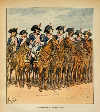 エマニュエル・デ・ラスカセス伯爵（1766-1842）の著書「聖ヘレネの記念碑」からボンブル・ルイ（1862-1927）が描いたイラスト。イタリア国防軍の騎兵隊、個人蔵 作： Louis Charles Bombled