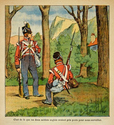 エマニュエル・デ・ラスカセス伯爵（1766-1842）の著書「サン・ヘレネの記念碑」に掲載されたボンブル・ルイ（1862-1927）のイラスト。サン・ヘレネで皇帝ナポレオンの監視を担当するイギリス人兵士、個人蔵 作： Louis Charles Bombled