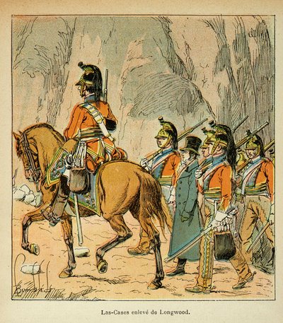 エマニュエル・ド・ラス・ケース伯爵（1766-1842）の著書『聖ヘレネの記念』に掲載されたボンブル・ルイ（1862-1927）のイラスト。ハドソン・ロウ（1769-1844）の注文によるラス・ケース・アレステ 個人蔵 作： Louis Charles Bombled