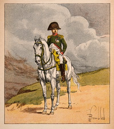 エマニュエル・ド・ラス・ケース伯爵（1766-1842）の著書「聖ヘレネの記念」に掲載されたボンブル・ルイ（1862-1927）のイラスト。皇帝ナポレオンの騎馬像1.er、個人蔵 作： Louis Charles Bombled