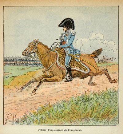エマニュエル・ド・ラス・ケース伯爵（1766-1842）の著書『聖ヘレネの記念』に掲載されたボンブル・ルイ（1862-1927）のイラスト。皇帝ナポレオンの一般将校の肖像、個人蔵 作： Louis Charles Bombled