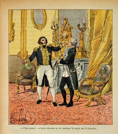 エマニュエル・ド・ラス・ケース伯爵（1766-1842）の著書「サン・ヘレネの記念」に掲載されたボンブル・ルイ（1862-1927）のイラスト。ドニ・ドゥクレス（1761-1820）と向き合うタレーラン（1754-1838） 個人蔵 作： Louis Charles Bombled