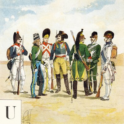 文字U：フランス陸軍の制服、"Je serai soldat"（私は兵士になる） - 軍事用アルファベット 作： Louis Charles Bombled