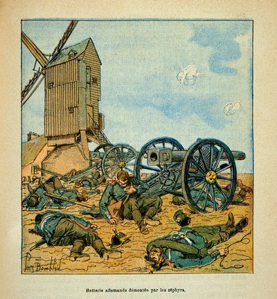 ルイ・ボンブルド（1862-1927）が挿絵を描いたグルネストことユージン・セルジェントの「ロワールの軍隊」（独仏戦争、1870-1871年のキャンペーン）。ボーヌ・ラ・ロランドでの戦闘で、ゼファー（アフリカの軽装歩兵）に敗れたドイツ軍の砲台 作： Louis Charles Bombled