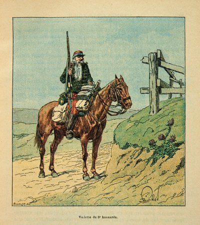 ルイ・ボンブルド（1862-1927）が絵を描いたグルネストことウジェーヌ・セルジェントの「ロワールの軍隊」（独仏戦争、1870-1871年のキャンペーン）。1870年10月のトゥーリーの戦いに参加した第6ユサール軍の星、プライベート・コレクション 作： Louis Charles Bombled