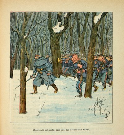ルイ・ボンブルド（1862-1927）が挿絵を描いたグルネストことユージン・セルジェントの「ロワールの軍隊」（独仏戦争、1870年～1871年のキャンペーン）。1871年1月のル・マンの戦い、サルトの携帯電話を積む、個人蔵 作： Louis Charles Bombled