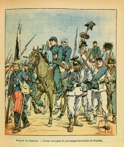 ルイ・ボンブルド（1862-1927）が描いたウジェーヌ・セルジャン（グレネスト）の東部軍（独仏戦争、1870-1871年のキャンペーン）。1870年11月、シャティヨン・シュル・セーヌの戦いにおけるリチオッティの部隊、プライベート・コレクション 作： Louis Charles Bombled