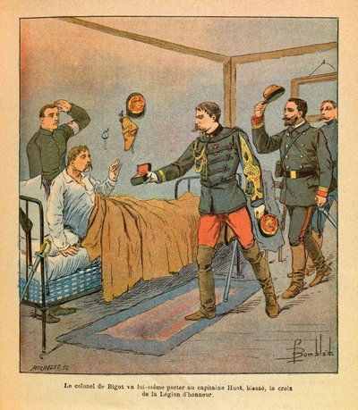 ルイ・ボンブルド（1862-1927）が描いた「グレネストことユージン・セルジュの東部軍」（独仏戦争、1870-1871年のキャンペーン）。デ・ビゴ大佐は、1870年のVoujeaucourtの戦いの後、レジオンドヌール勲章の十字架をフオット大尉に持参した。 作： Louis Charles Bombled