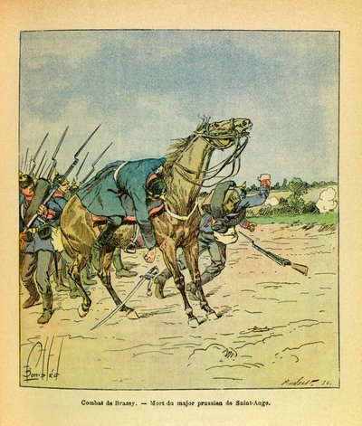 ルイ・ボンブルド（1862-1927）が描いたグルネストと呼ばれるユージン・セルジュの東部軍（独仏戦争、1870年から1871年のキャンペーン）。1870年11月、ブラゼーの戦いの最中、撃墜されるプロイセン少佐のサンアンジュ、プライベート・コレクション 作： Louis Charles Bombled