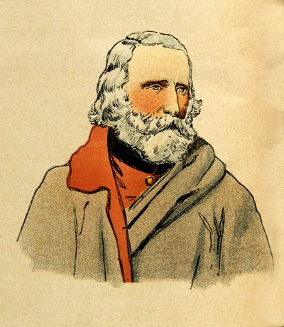 ルイ・ボンブルド（1862-1927）が描いた、グルネストと呼ばれるユージン・セルジュの東部軍（独仏戦争、1870年から1871年のキャンペーン）。ジュゼッペ・ガリバルディ（1807-1882）の肖像、個人蔵 作： Louis Charles Bombled