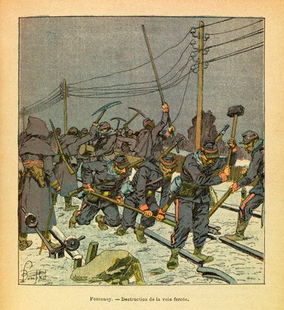 ルイ・ボンブルド（1862-1927）が描いた、グルネストと呼ばれるユージン・セルジュの東部軍（独仏戦争、1870-1871年のキャンペーン）。フォンテーヌイ、鉄道の破壊、個人蔵 作： Louis Charles Bombled
