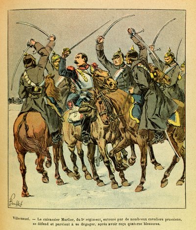 ルイ・ボンブルド（1862-1927）が描いたユージン・セルジュの東部軍、通称グルネスト（独仏戦争、1870-1871年のキャンペーン）。Villersexelの戦いで、プロシア軍に囲まれた第5連隊の戦艦Marlierは、何とか 作： Louis Charles Bombled