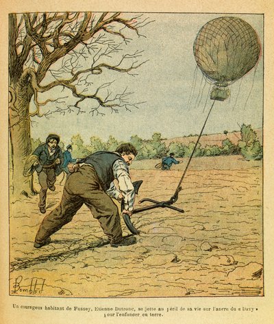 ルイ・ボンブルド（1862-1927）が描いた、グルネストと呼ばれるユージン・セルジュの東部軍（独仏戦争、1870-1871年のキャンペーン）。ナイツ・サン・ジョルジュの戦い；観測気球を持とうとする農民たち、プライベート・コレクション 作： Louis Charles Bombled