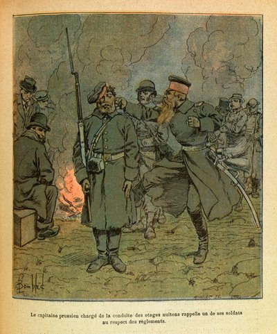 ルイ・ボンブルド（1862-1927）が描いた「グルネスト」と呼ばれるユージン・セルジュの東部軍（独仏戦争、1870-1871年のキャンペーン）。ニュイ・サン・ジョルジュの人質の指揮を担当していたプロイセンの大尉が、人質となった兵士の一人を回想する。 作： Louis Charles Bombled