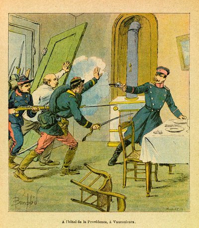ルイ・ボンブルド（1862-1927）が描いたグルネストと呼ばれるユージン・セルジュの東部軍（独仏戦争、1870年から1871年のキャンペーン）。ヴォークールでフランス軍に捕らえられたプロシア軍将校、個人蔵 作： Louis Charles Bombled
