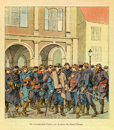 ルイ・ボンブルド（1862-1927）が描いた、グルネストと呼ばれるユージン・セルジュの東部軍（独仏戦争、1870年から1871年のキャンペーン）。ラオン＝ルタプ広場のペラン司令官、個人蔵 作： Louis Charles Bombled