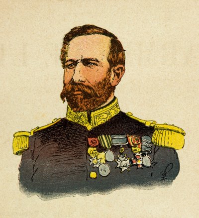 ルイ・ボンブルド（1862-1927）が描いた、グルネストと呼ばれるユージン・セルジュの東部軍（独仏戦争、1870-1871年のキャンペーン）。ブルバキ将軍（1816-1897）の肖像、個人蔵 作： Louis Charles Bombled