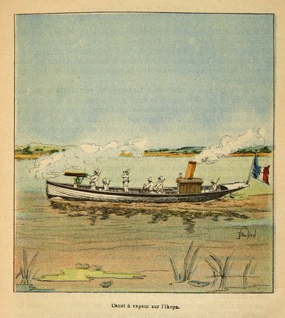 Henri Galli dit Galllichet (1854-1922)著、Louis Bombled (1862-1927)絵による「マダガスカルの戦争-1885-1895年のフランス遠征の逸話史」。1895年、マダガスカルのイコパ川におけるフランスのカノンニエール、個人蔵 作： Louis Charles Bombled