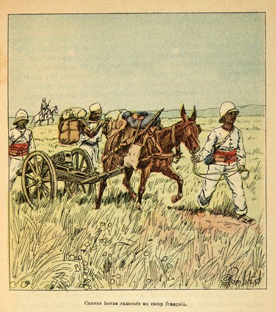Henri Galli dit Galllichet (1854-1922)著、Louis Bombled (1862-1927)絵による「マダガスカル戦争-1885-1895年のフランス遠征の逸話」：フランス陣営に持ち帰られたホヴァス砲、個人蔵 作： Louis Charles Bombled