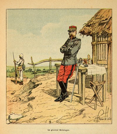 Henri Galli dit Galllichet (1854-1922)著、Louis Bombled (1862-1927)絵による「マダガスカルの戦争-1885-1895年のフランス遠征の逸話史」。1895年にマダガスカルで撮影されたメッツィンガー将軍の肖像、個人蔵 作： Louis Charles Bombled